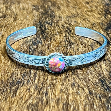 Turquoise Pink Oyster & Sterling Silver Bracelet