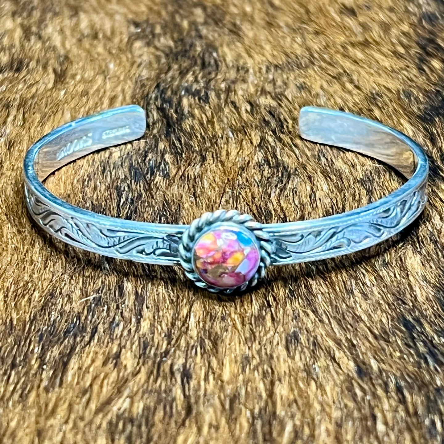 Turquoise Pink Oyster & Sterling Silver Bracelet