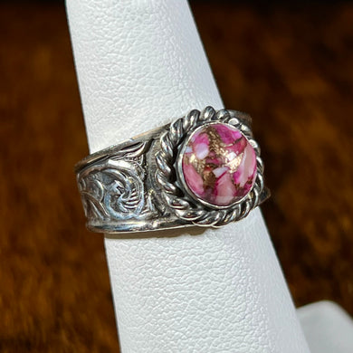 Pink Oyster & Sterling Silver Handmade Ring