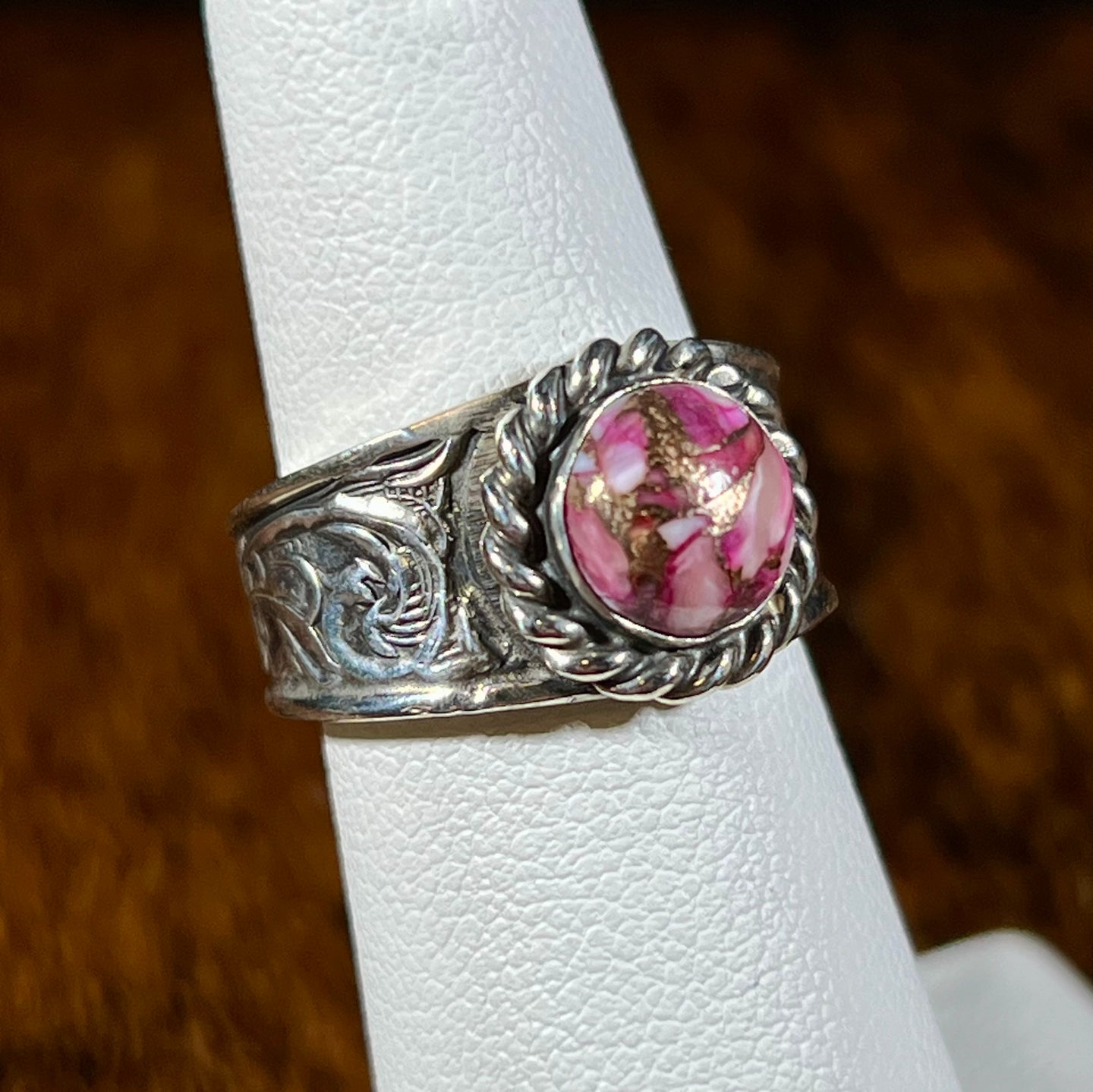 Pink Oyster & Sterling Silver Handmade Ring