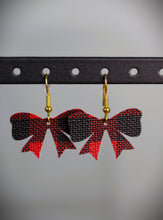 Load image into Gallery viewer, Red &amp; Black Plaid Bow Faux Leather Earrings