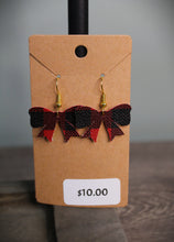 Load image into Gallery viewer, Red &amp; Black Plaid Bow Faux Leather Earrings