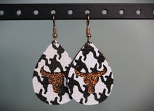Load image into Gallery viewer, Cow Skull Faux Leather Earrings