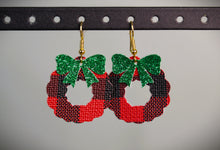 Load image into Gallery viewer, Holiday Wreath Faux Leather Earrings