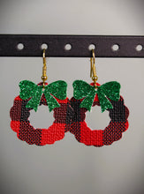 Load image into Gallery viewer, Holiday Wreath Faux Leather Earrings