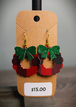 Load image into Gallery viewer, Holiday Wreath Faux Leather Earrings