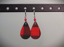 Load image into Gallery viewer, Red &amp; Black Plaid Teardrop Faux Leather Earrings