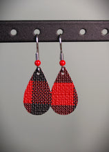 Load image into Gallery viewer, Red &amp; Black Plaid Teardrop Faux Leather Earrings