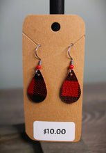 Load image into Gallery viewer, Red &amp; Black Plaid Teardrop Faux Leather Earrings