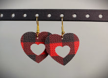Load image into Gallery viewer, Red &amp; Black Plaid Heart Faux Leather Earrings