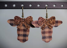 Load image into Gallery viewer, Dark Brown Plaid Cow Faux Leather Earrings