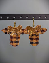 Load image into Gallery viewer, Light Brown Plaid Cow Faux Leather Earrings