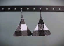 Load image into Gallery viewer, Black &amp; White Plaid Faux Leather Earrings