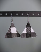 Load image into Gallery viewer, Black &amp; White Plaid Faux Leather Earrings