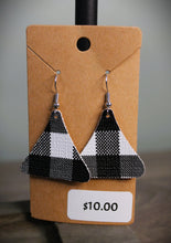 Load image into Gallery viewer, Black &amp; White Plaid Faux Leather Earrings