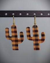 Load image into Gallery viewer, Light Brown Plaid Cactus Faux Leather Earrings