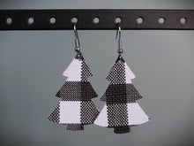 Load image into Gallery viewer, Black &amp; White Plaid Tree Faux Leather Earrings