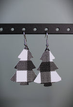 Load image into Gallery viewer, Black &amp; White Plaid Tree Faux Leather Earrings