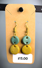 Load image into Gallery viewer, Sage &amp; Mustard Circle Polymer Clay Earrings
