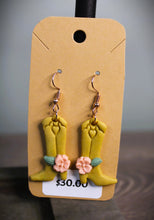 Load image into Gallery viewer, Mustard Cowgirl Boot Polymer Clay Earrings