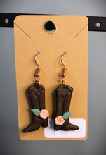 Load image into Gallery viewer, Dark Brown Cowgirl Boot Polymer Clay Earrings