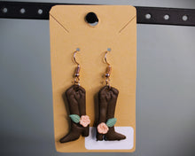 Load image into Gallery viewer, Dark Brown Cowgirl Boot Polymer Clay Earrings