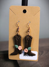 Load image into Gallery viewer, Dark Brown Cowgirl Boot Polymer Clay Earrings