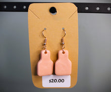 Load image into Gallery viewer, Pink Ear Tag Polymer Clay Earrings