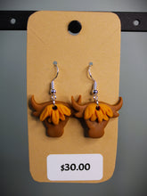 Load image into Gallery viewer, Highland Cow With Horns Polymer Clay Earrings