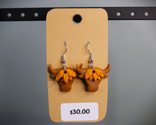 Load image into Gallery viewer, Highland Cow With Horns Polymer Clay Earrings