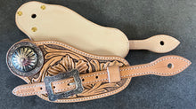 Load image into Gallery viewer, Flower Carved Men&#39;s Sized Buckaroo Style Spur Straps (Brooks Buckles &amp; Conchos)