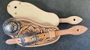 Flower Carved Men's Sized Buckaroo Style Spur Straps (Brooks Buckles & Conchos)