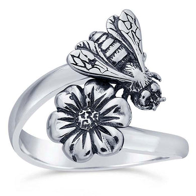Sterling Silver Bee & Flower Ring
