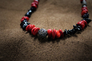 Beaded Red Sea Bamboo Black Onyx Necklace