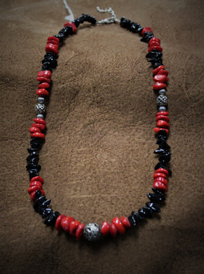 Beaded Red Sea Bamboo Black Onyx Necklace