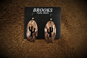 Textured Oval with Cactus Copper Earrings