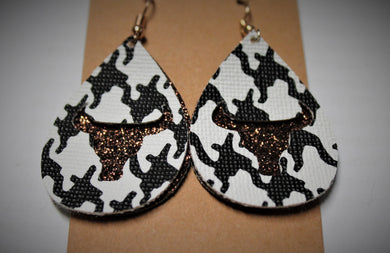Faux Leather Earrings with Longhorn Skull
