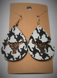 Faux Leather Earrings with Longhorn Skull