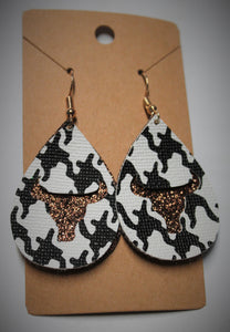 Faux Leather Earrings with Longhorn Skull