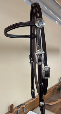 Brow Band Headstall with Brooks Hand Engraved Silver Overlay Hardware
