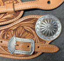 Load image into Gallery viewer, Spur Straps with Hand Engraved Silver overlay hardware