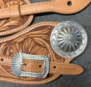 Spur Straps with Hand Engraved Silver overlay hardware