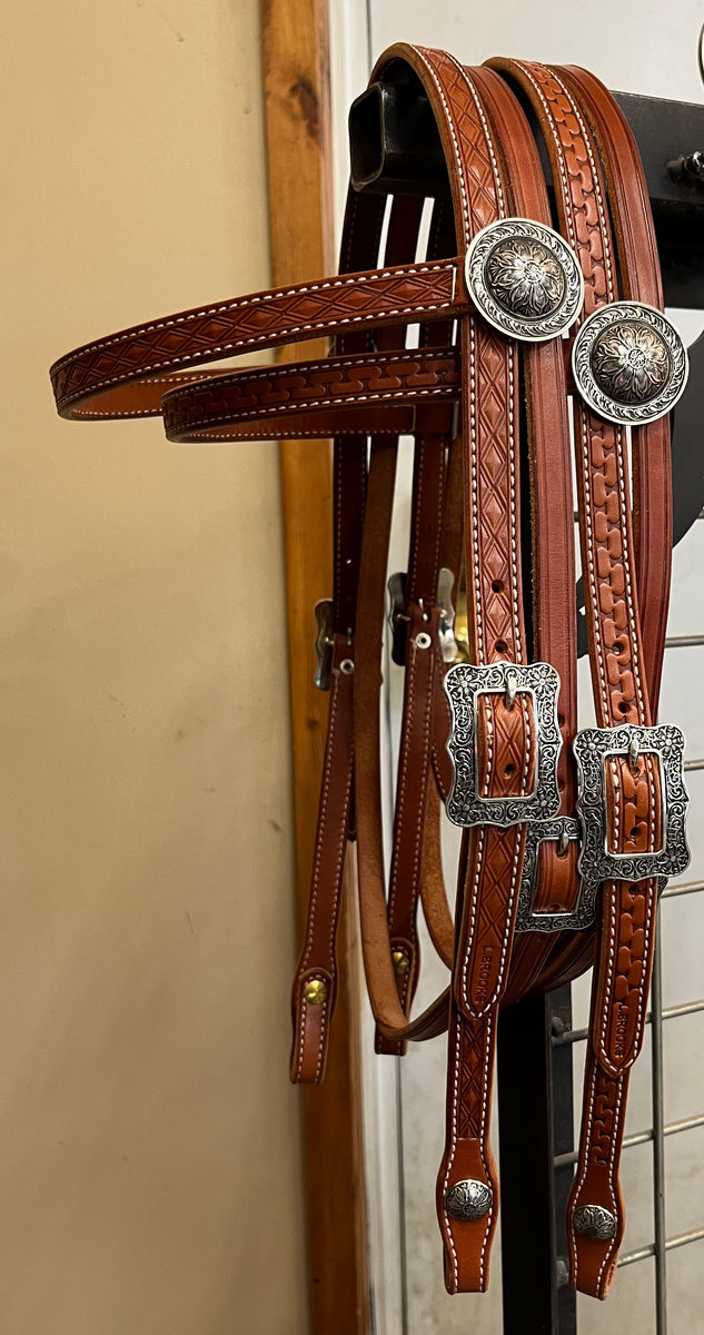 Stamped Brow Band Headstalls with Brooks Hardware – Brooks Bits and Silver